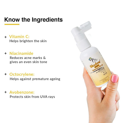 FIXDERMA Shadow Dewy Sunscreen Spf 50 Spray Pa+++, Prevents Tanning, Vitamin C Sunscreen And Niacinamide Sunscreen, Sun Screen Protector Spf 50, Pa+++ For Uva & Uvb Protection - 50Ml - All