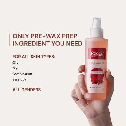 Raaga Professional Post Wax Oil with Soothing Rose and Cocoa Butter for All Skin Types | Calms Redness and Area Post Waxing, Softens Cracked Patches (250 ml)