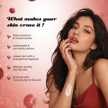 BELLAVITA Cherry Lust | Perfume Body Lotion for Man and Woman | Long-lasting Hydration | Soft & Smooth Skin | Long-lasting Scent | Paraben-free | Infused with Cocoa Butter & Glycerin | 250ml