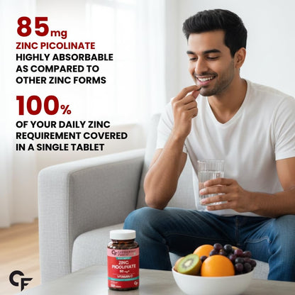 Carbamide Forte Zinc Picolinate with Vitamin C | Zinc Supplements for Men with 100% RDA Zinc | Immunity & Cellular Health Support â€“ 120 Tablets