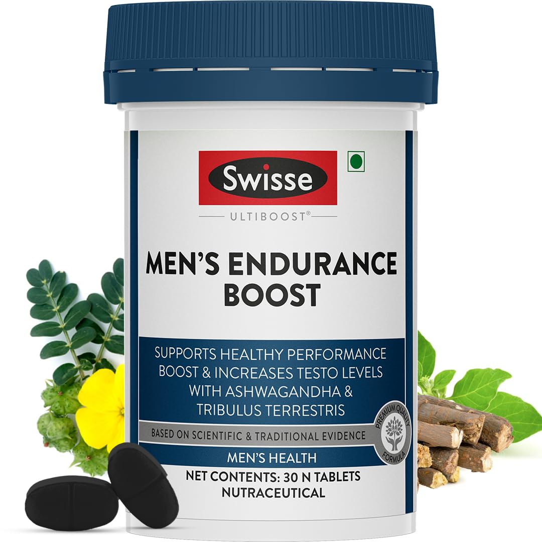 Swisse Menâ€™s Endurance Boost with 150mg Ashwagandha, 80mg Tribulus Terrestris (Gokshura) & Taurine for Performance Boost - Manufactured in Australia - Boosts Strength & Performance (30 Tablets)