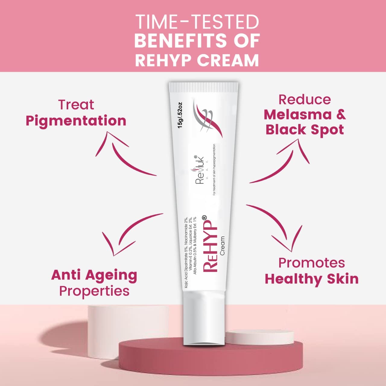 Rehyp Pigmentation Cream for Women â€“ Dark Spot Remover, Brightening Face Cream with Kojic Acid & Alpha Arbutin â€“ Paraben-Free, Dermatologically Tested â€“ 15g