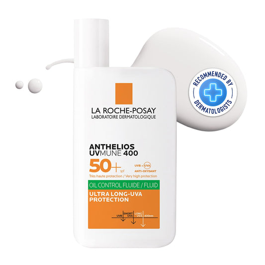 La Roche-Posay Anthelios UVMUNE400 Oil Control Invisible Fluid SPF50+ PA++++ Broad Spectrum UV Protection, Ultra-Lightweight, Mattifying, Non-perfumed Sunscreen for Oily & Acne-Prone Skin, 50ml