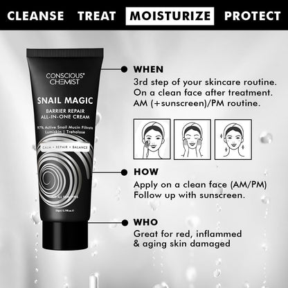 Conscious ChemistÂ® Snail Mucin Moisturizer | 20g | Face Cream for Men & Women, Skin Barrier Repair Moisturizer, Daily Gel Cream with Korean Snail Mucin Extract, All Skin Type - Snail Magic