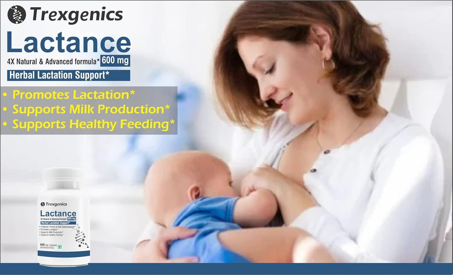 Trexgenics LACTANCE Lactation Support 4X Galactagogues 600 mg VEGAN & NON-GMO (60 Veg. Capsules) (Pack of 1)