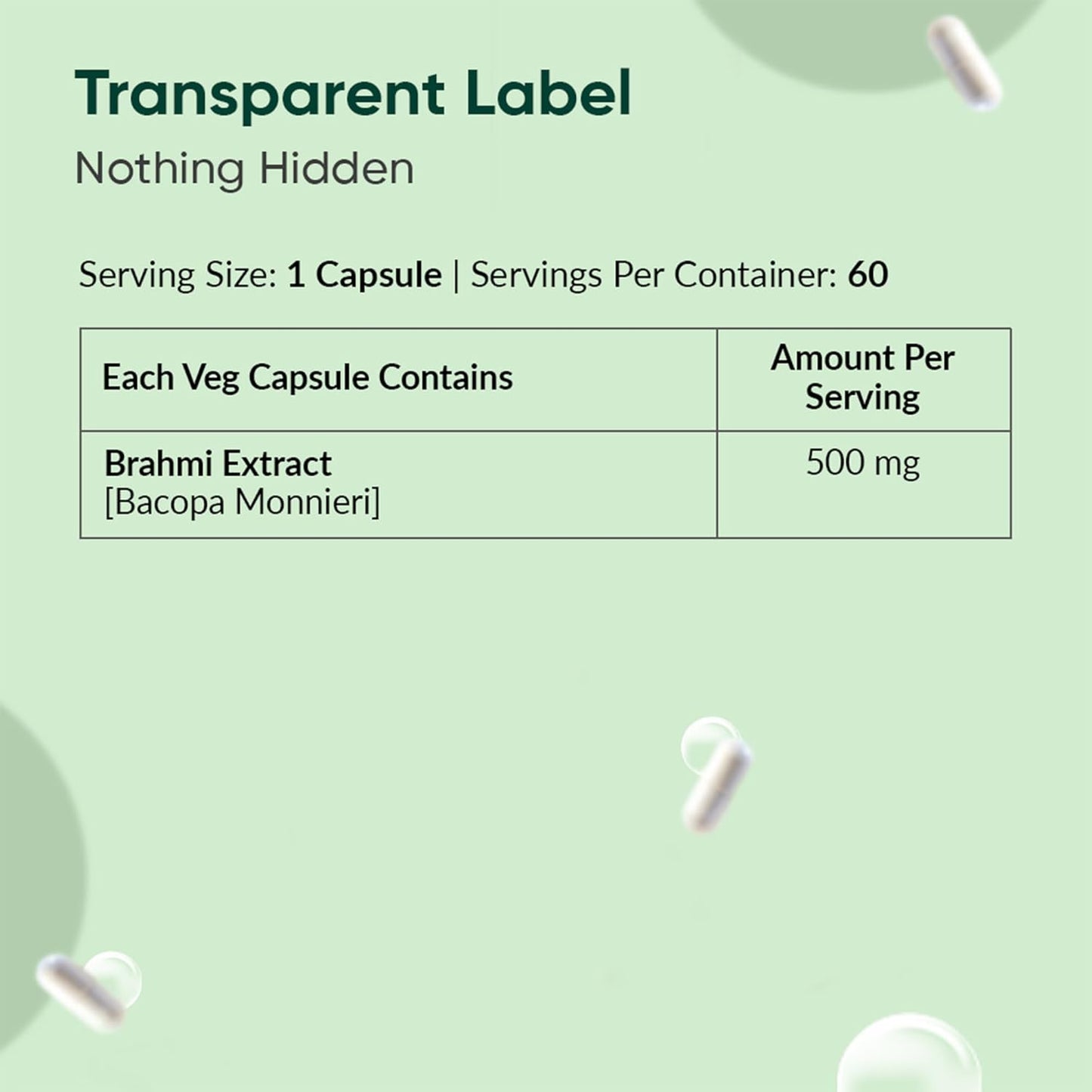 Ambrosial Brahmi 500 mg EACH Bacopa Monnieri Capsules (Pack of 1-60 Capsules)