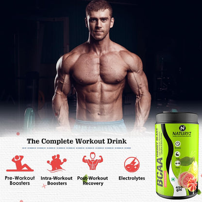 NATURYZ BCAA Energy Blast Pre Intra Post Workout Supplement With 7000 BCAA | Glutamine | Citrulline | Beta-Alanine for Muscle Recovery | Power & Energy-450 Grams(Guava Flavor)