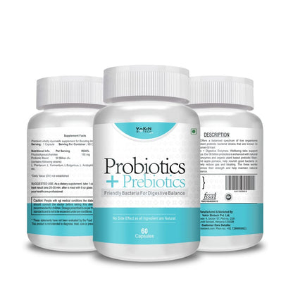 Vokin Biotech Probiotics+ Prebiotics Supplement 50 Billion Cfu For Women & Men With Prebiotics 150 mg | Probiotic Capsules For Digestion Support, Gut Health And Immunity â€“ 60 Veg Capsules