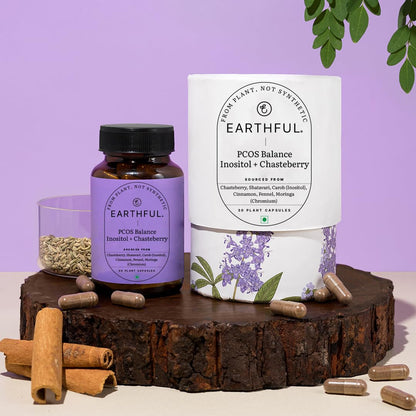 Earthful PCOS Balance Capsules | 100% Plant Based | Hormonal Support with Shatavari & Cinnamon | Inositol, Chasteberry To Regulate Cycles, Fight Acne Naturally & Balance PCOS | 30 Capsules