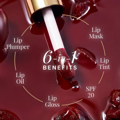 RAS Luxury Oils Hydrating 4-in-1 Super Plump Lip Oil Gloss, Balm, Plumper & Gloss with SPF 20 | Enriched with Natural Oils, Peptides & Hyaluronic Acid - Golden Glow