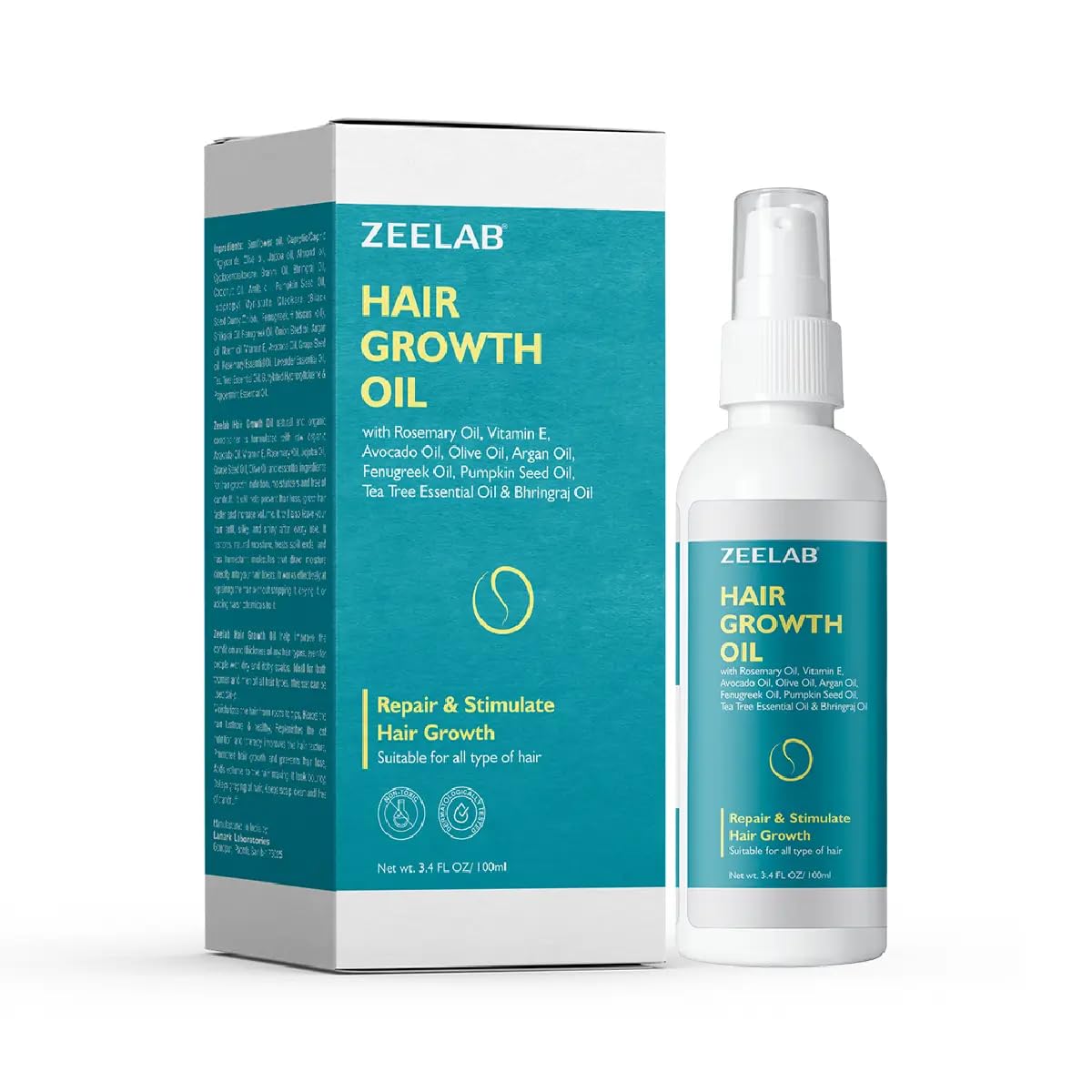 Zeelab Hair Growth Oil 100ml | Herbal Hair Oil for Hair Fall Control & Scalp Nourishment | With Bhringraj, Amla, Onion, Rosemary & Vitamin E | For Men & Women