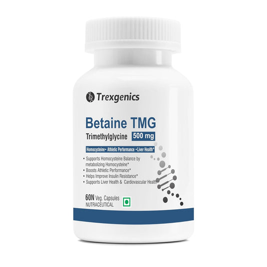 Trexgenics BETAINE - TMG (Trimethyglycine) 500 MG Homocysteine Balance, Liver Care, Athletic Performance Support (60 Veg Capsules) (Pack of 1)