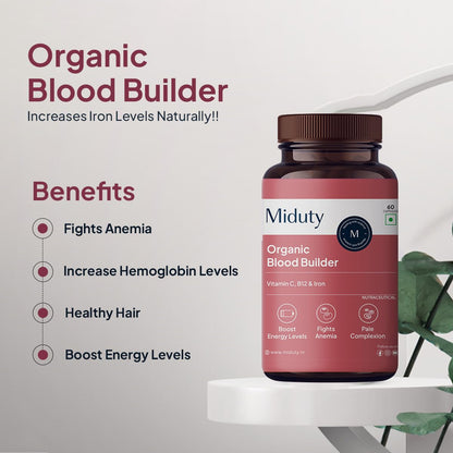 Miduty by Palak Notes Organic Blood Builder, Anemia Supplement, Green Amla, Barley Leaves, Beet Root, Organic Iron Supplement, Hemoglobin Booster, Increase HB, Organic Blood Builder Pack - 60 Caps