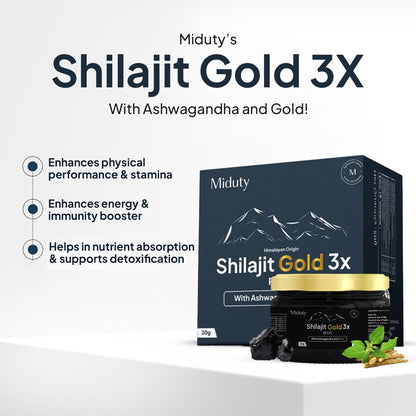 Miduty Shilajit Gold 3X - Ashwagandha - Himalayan Shilajit Gold - Original Shilajit Gold Resin - Shilajit for Men - 20g