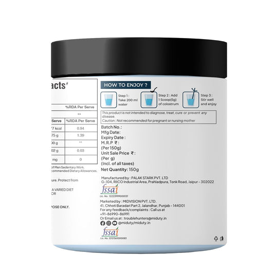 Miduty by Palak Notes Liposomal Colostrum - Increase bone and muscle mass - Probiotic Supplement for Gut Health - Muscle Growth - Boosts Immunity - Better Workout recovery - Colostrum Powder - 150 gm