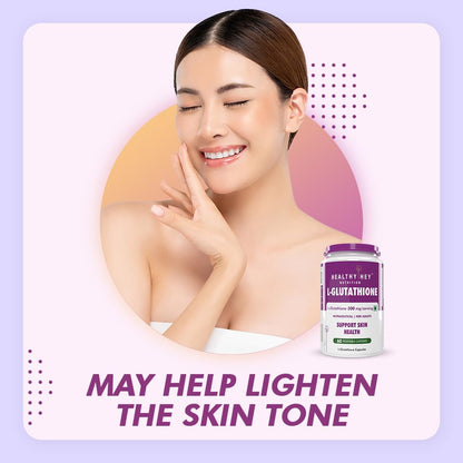 HealthyHey Nutrition Glutathione - Support Skin Health - 100% Vegetarian Source - 300mg - 60 Veg Capsules