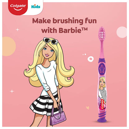 Colgate Kids Barbie Toothbrush, Extra Soft with Tongue Cleaner (Pack of 3) & Colgate Batman Anticavity Toothpaste For Kids - 80g (Bubble Fruit Flavour)
