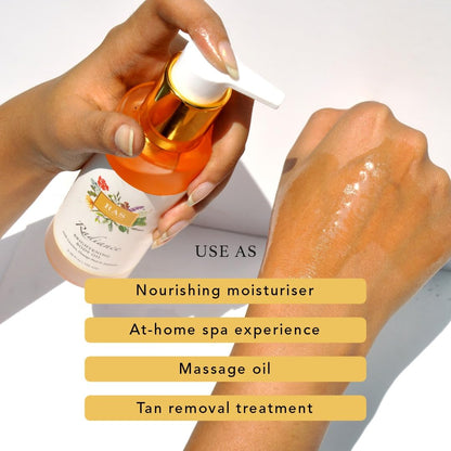 Ras Luxury Oils Radiance Brightening Body Oil with Orange Peel & Jasmine | Fast Absorbing, Non-Greasy & Lightweight | After Bath Massage Oil for Healthy Radiant Skin, 100ml