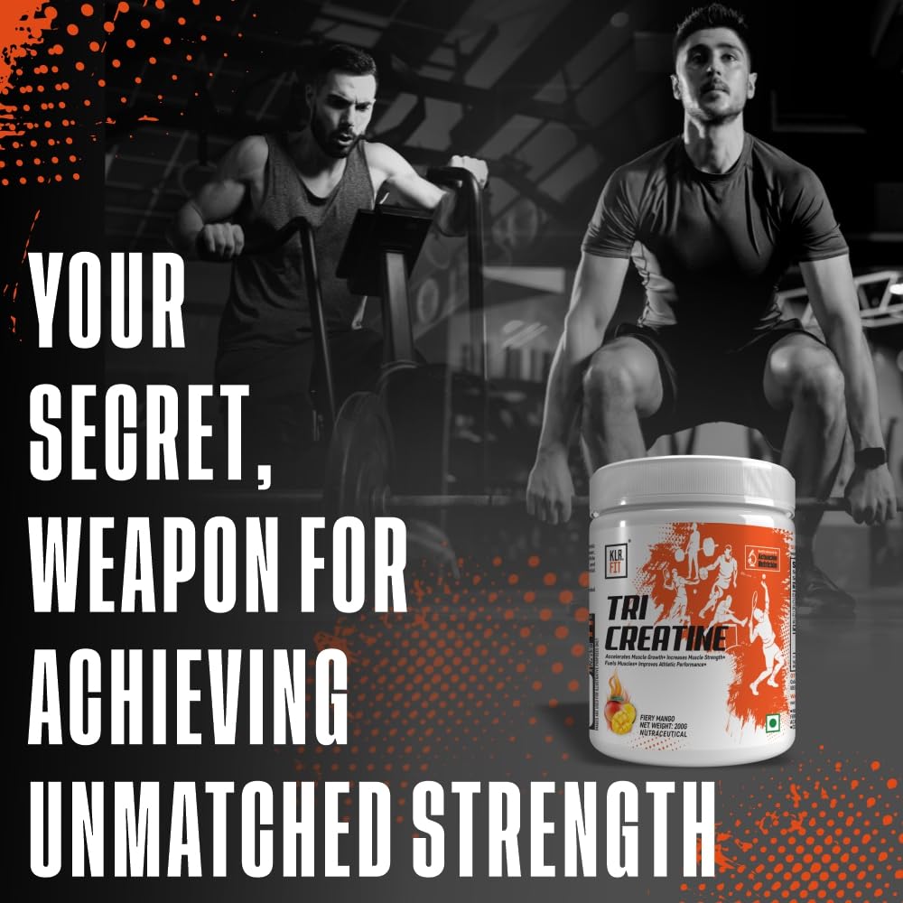Tri Creatine Powder I Muscle Growth Supplement I 200 Gm I 40 Servings I Boosts Athletic Performance I Fiery Mango Flavour