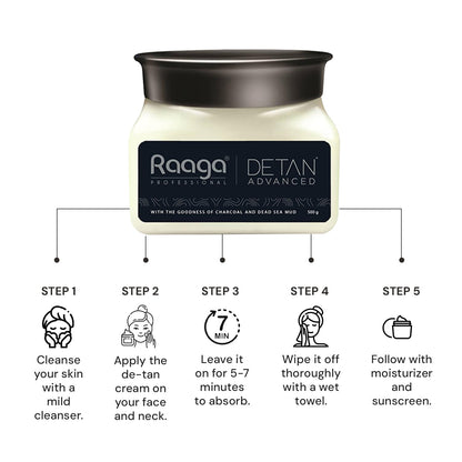 Raaga Professional Detan Advanced Cream, Suitable for All Type of Skin (Black, 500 g)