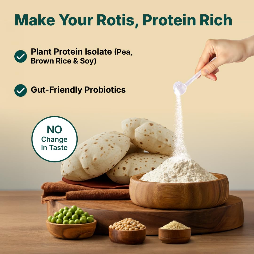 Good Monk Plant Protein for Rotis | Add to Atta - No Taste Change | 20 gm protein in 4 Rotis | From Pea, Brown Rice & Soy | Clean Protein & Gut Friendly Probiotics | All Essential Amino Acids | Stronger Muscles | No Added Sugar/Sweetener | 131 gm
