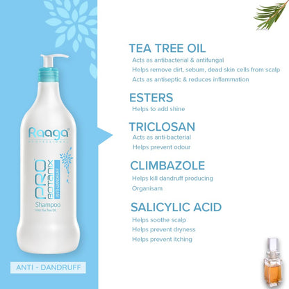 Raaga Professional Pro Botanix Anti-Dandruff Shampoo with Tea Tree Oil | Reduces Itchiness & Flaking, Prevents Dryness | Suitable For Men and Women (1000 ml)