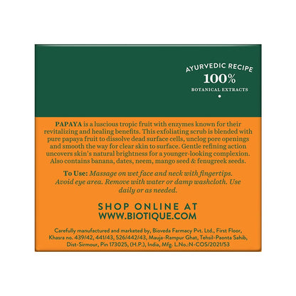 Biotique Papaya Tan Removal Brightening & Revitalizing Face Scrub | Gentle Exfoliation | Smooth and Clear Complexation | 100% Botanical Extracts| Suitable for All Skin Types | 75g