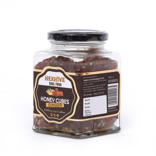 Hexhive Ginger Honey Cubes | Pure Honey with Real Ginger Extract | No Added Sugar | Immunity Boost | Travel-Friendly Cubes for Tea, Coffee & Detox Drinks | Wellness Snack | 300g