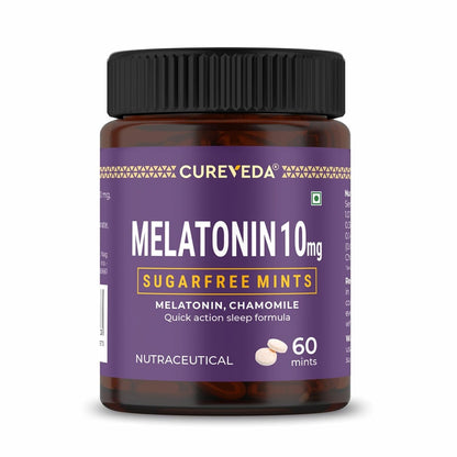 Cureveda Melatonin 10mg Sleep Support Sublingual Mints 60 Mints | Fast Dissolve Oral Sleep Aid with Chamomile | Deep Sleep Supplement for Adults | Non Habit Forming Natural Sleep Aid, Vegan Sugar Free Night Support