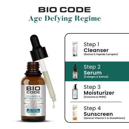 Bio Code Hydrolyzed Collagen 2% Face Serum (30ml) â€“ with 2% Retinol SLP, 1% Peptides & 3% Niacinamide | For Anti-Aging & Wrinkle Reduction | AI-Enhanced Formula | Dermatologist Recommended