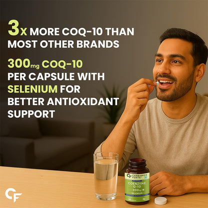 Carbamide Forte Coenzyme Q10 | CoQ10 Supplement 300mg with Selenium 40mcg | Coq10 Ubiqinol Supports Heart Health and Vascular Health | 100% Vegetarian â€“ 30 Capsules (pack of 1)