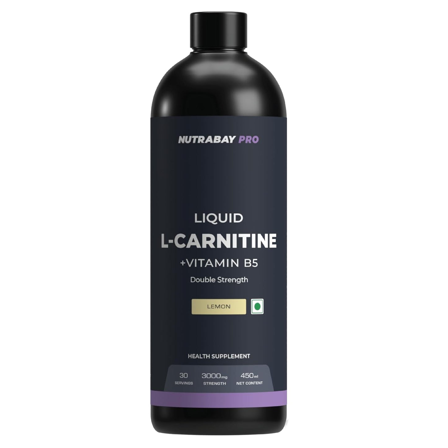 Nutrabay Pro Liquid L-Carnitine (3000mg) with Vitamin B5 â€“Pre/Post Workout â€“ 450ml, Lemon, 30 Servings | Tested for Purity | 100% Authentic Metabolism Booster for Weight Loss Support | 2X Strength