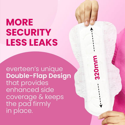 everteen XXL Sanitary Napkin Pads with Cottony-Soft Top Layer for Women Enriched with Neem and Safflower, XX-Large, 320mm Pack of 40,