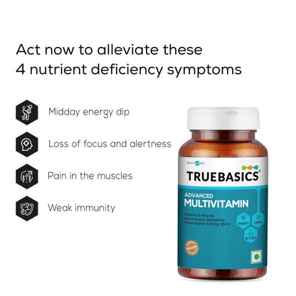 TrueBasics Advanced Multivitamin For Men & Women (60 Tablets) | With Clinically Researched Ingredients & Herbal Extracts | For Immunity, Energy & Stress-Relief