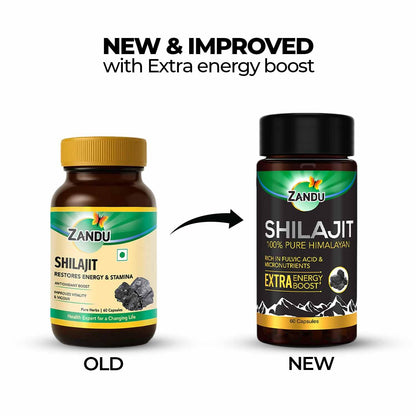 Zandu Shilajit Capsules, Infused with Goodness of Natural Shilajit Extracts, Helps Boost Immunity & Energy, Supports Metabolism -Pack Of 60 Vegetarian Capsules