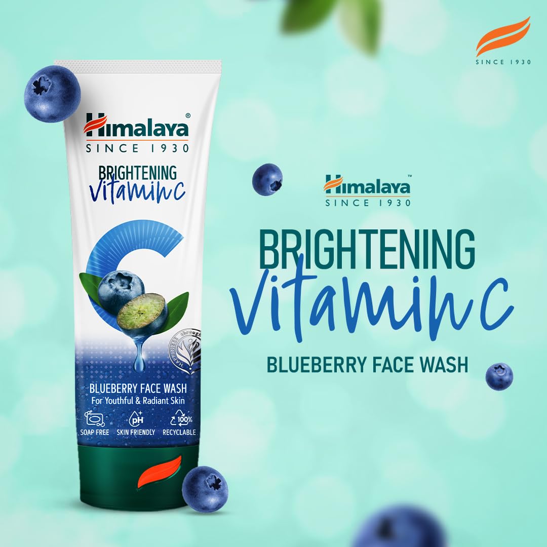 Himalaya Brightening Vitamin C Blueberry Face Wash | Brightening Face Cleanser | Remove Dull Skin | 50ml