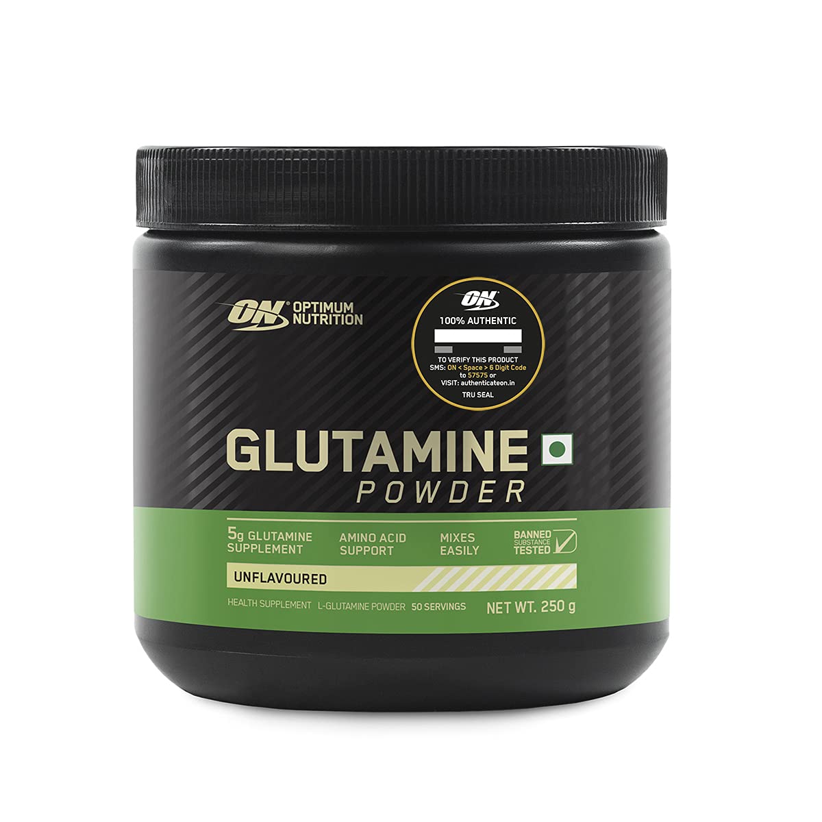 Optimum Nutrition (ON) L-Glutamine Powder- 250 Gram, 50 Serves, 5g Glutamine per serve for Amino Acid Support & Muscle Recovery, Unflavoured.