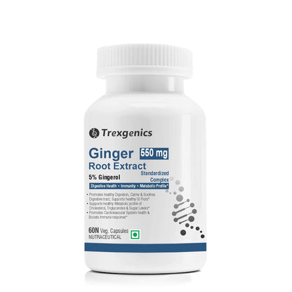 Trexgenics GINGER (Bioactive 5% Gingerol) 550 mg Standardized for Digestive Health, Immunity, Metabolic Profile, Immunity Support (60 Vcaps) (1)