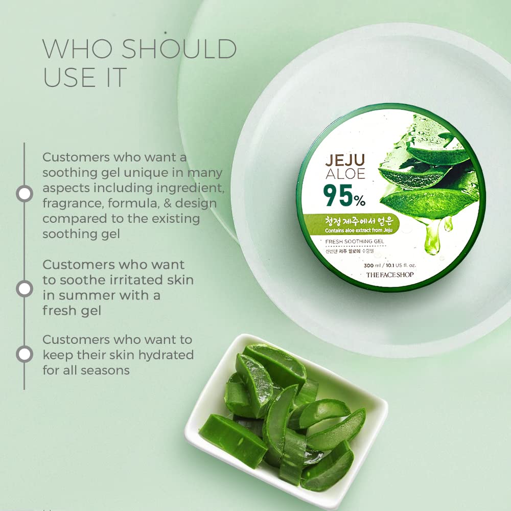 The Face Shop Non-Sticky Transparent 3 in 1 Aloe Fresh Soothing gel for Skin, Body and Hair |Reduces Dark Spots and Acne,300ml