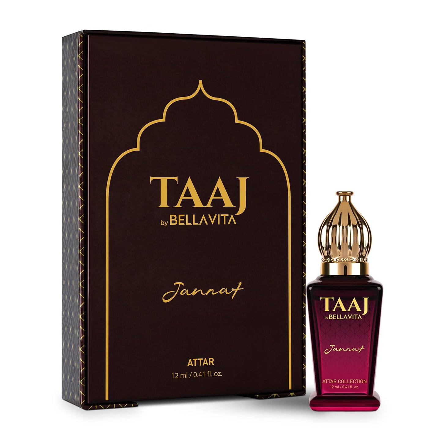 BELLAVITA TAAJ Jannat Unisex Long Lasting Attar for Man and Woman 12ml | Cinnamon, Oud, Cedar, Patchouli and Tonka Bean | Non-Alcoholic Roll On | Ideal Gift