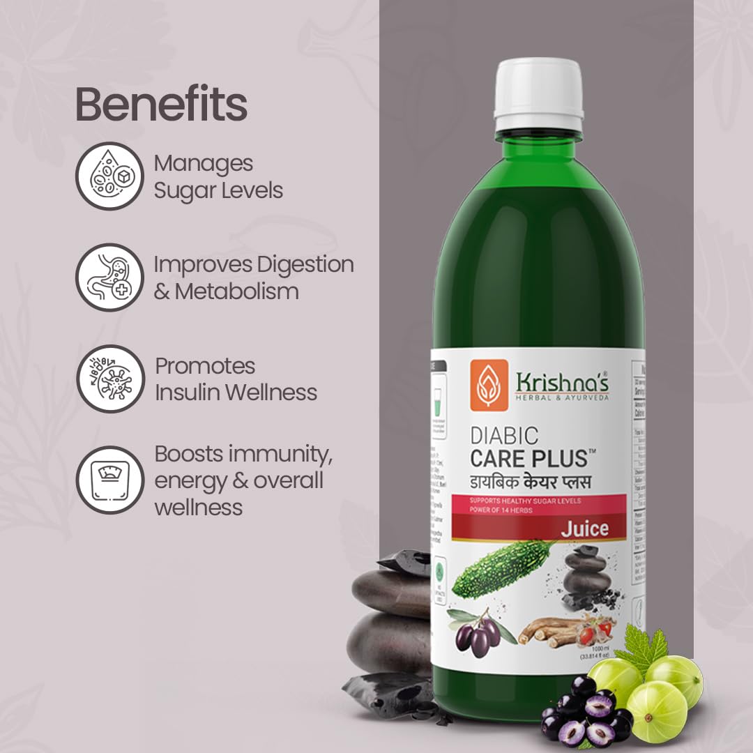 Krishna's Diabic Care Plus Juice with 14 Herbs â€“ Natural Support for Blood Sugar Levels | Herbal Formula for Energy & Wellness - 1000 ml