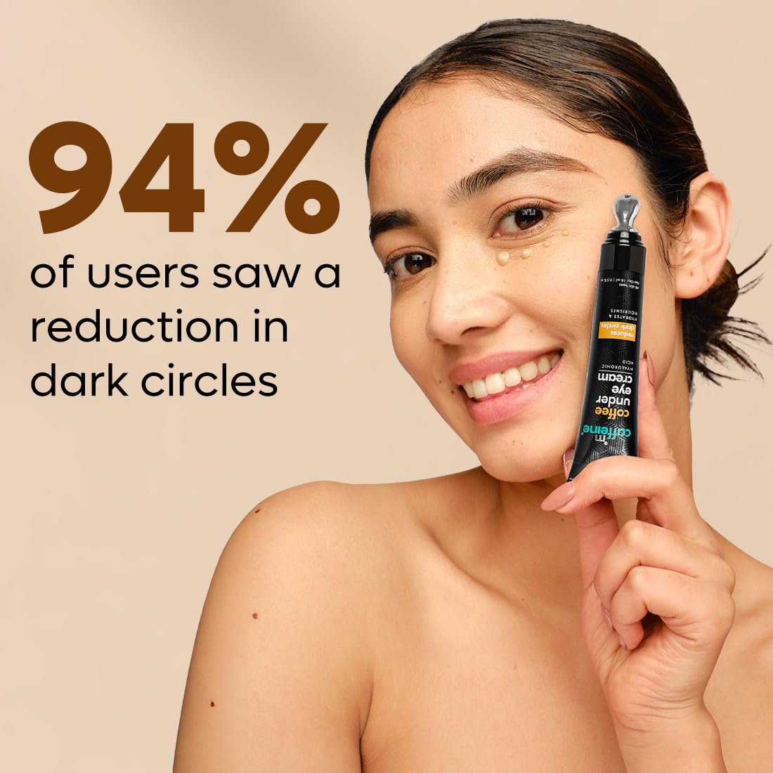 mcaffeine Coffee Under Eye Cream Gel for Dark Circles, Puffiness & Fine Lines | 94% Users Saw Reduced Dark Circles| Winter Eye Care Cream for Hydration | with Built-In Cooling Massage Applicator | Vitamin E for Puffiness - 15 Gm