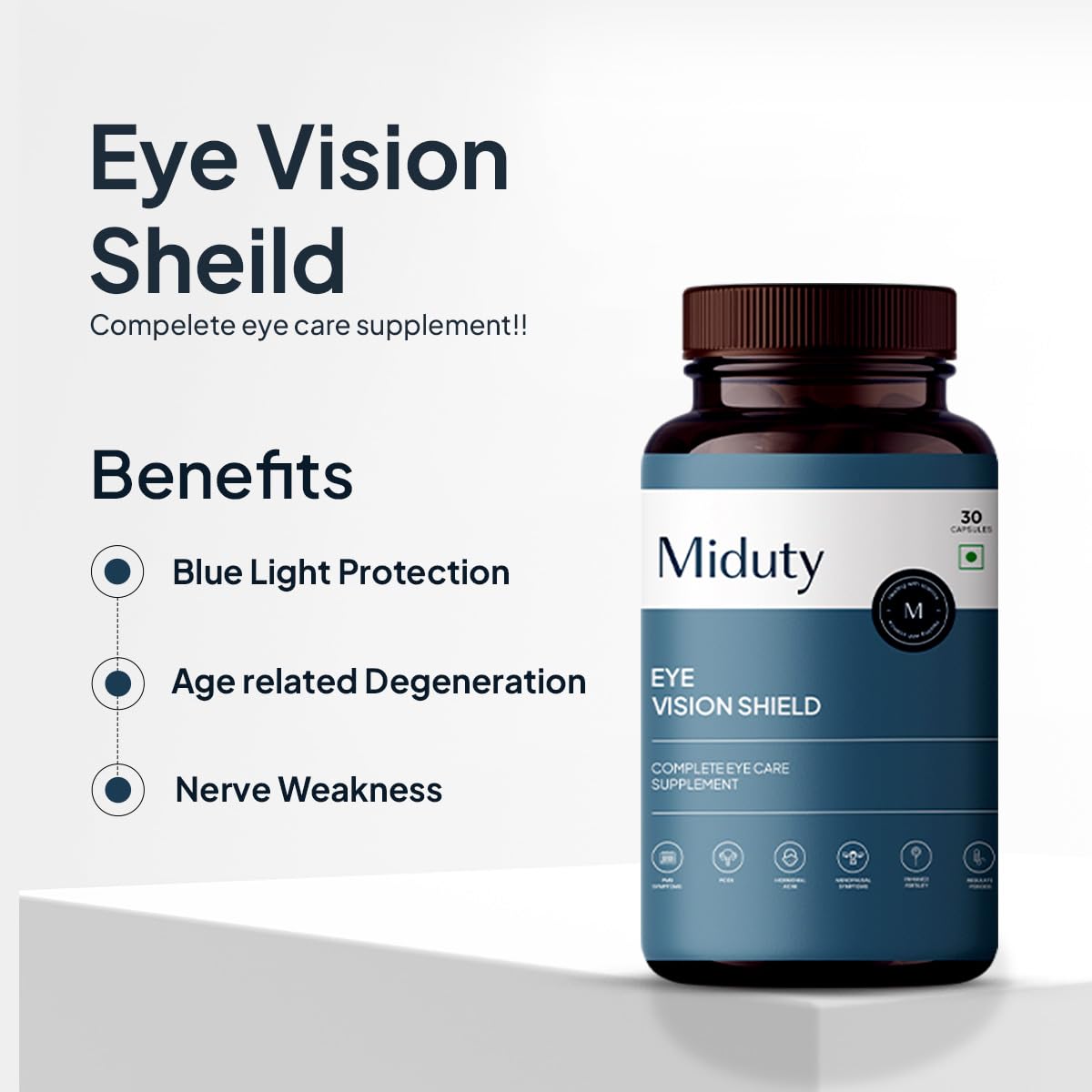 Miduty by Palak Notes Eye Vision Shield Supplement for Dry Eyes Bilberry Fruit Extracts, Lutein, Beta Carotene, Zeaxanthin, Astaxanthin, Lycopene - Eye Vitamin for Blurry Vision - 30 Capsules