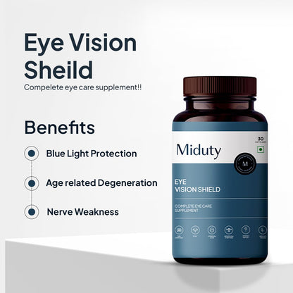 Miduty by Palak Notes Eye Vision Shield Supplement for Dry Eyes Bilberry Fruit Extracts, Lutein, Beta Carotene, Zeaxanthin, Astaxanthin, Lycopene - Eye Vitamin for Blurry Vision - 30 Capsules
