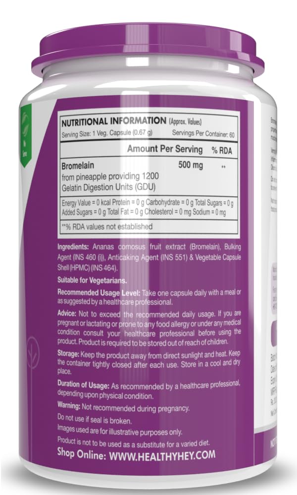 HealthyHey Nutrition Bromelain Digestive Enzyme- High Concentrate -60 Veg. Capsules