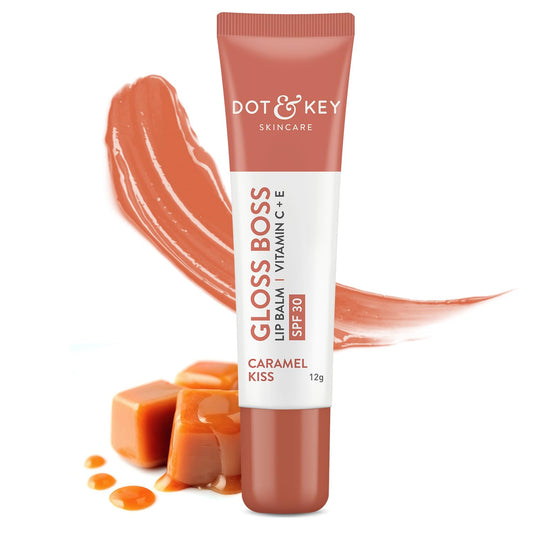 DOT & KEY Salted Caramel Tinted Lip Balm (12Gm) | with Spf 50 | Lightweight & Non Sticky | Lip Balm for Women for Soft Smooth & Sun Protected Lips | Fades Lip Pigmentation |Deeply Moisturizes Dry Lips