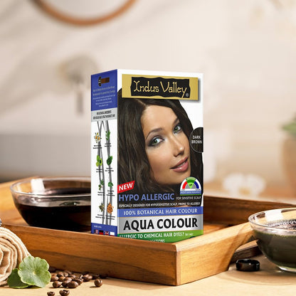 INDUS VALLEY Organic Natural Hypo Allergic Aqua Colour 100% Botanical Hair Colour (Dark Brown, 30ml + 200g)