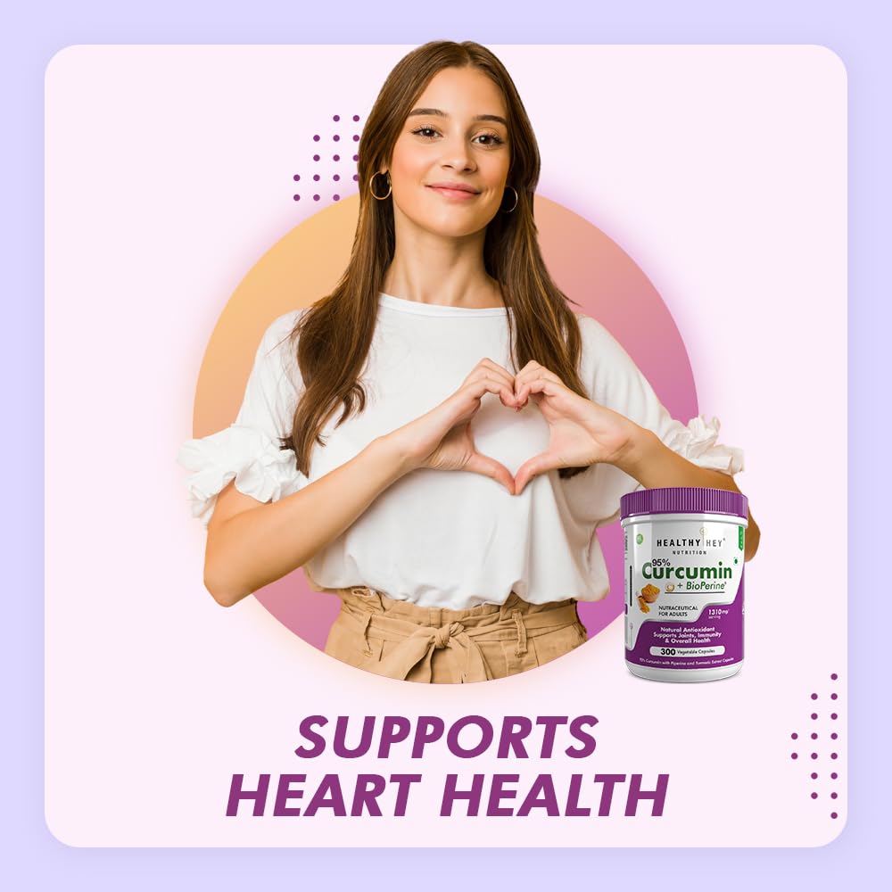 HealthyHey Nutrition Curcumin with Bioperine 1310mg (Ultra Pure) | Organic Turmeric, 300 Vegetable Capsules with Piperine
