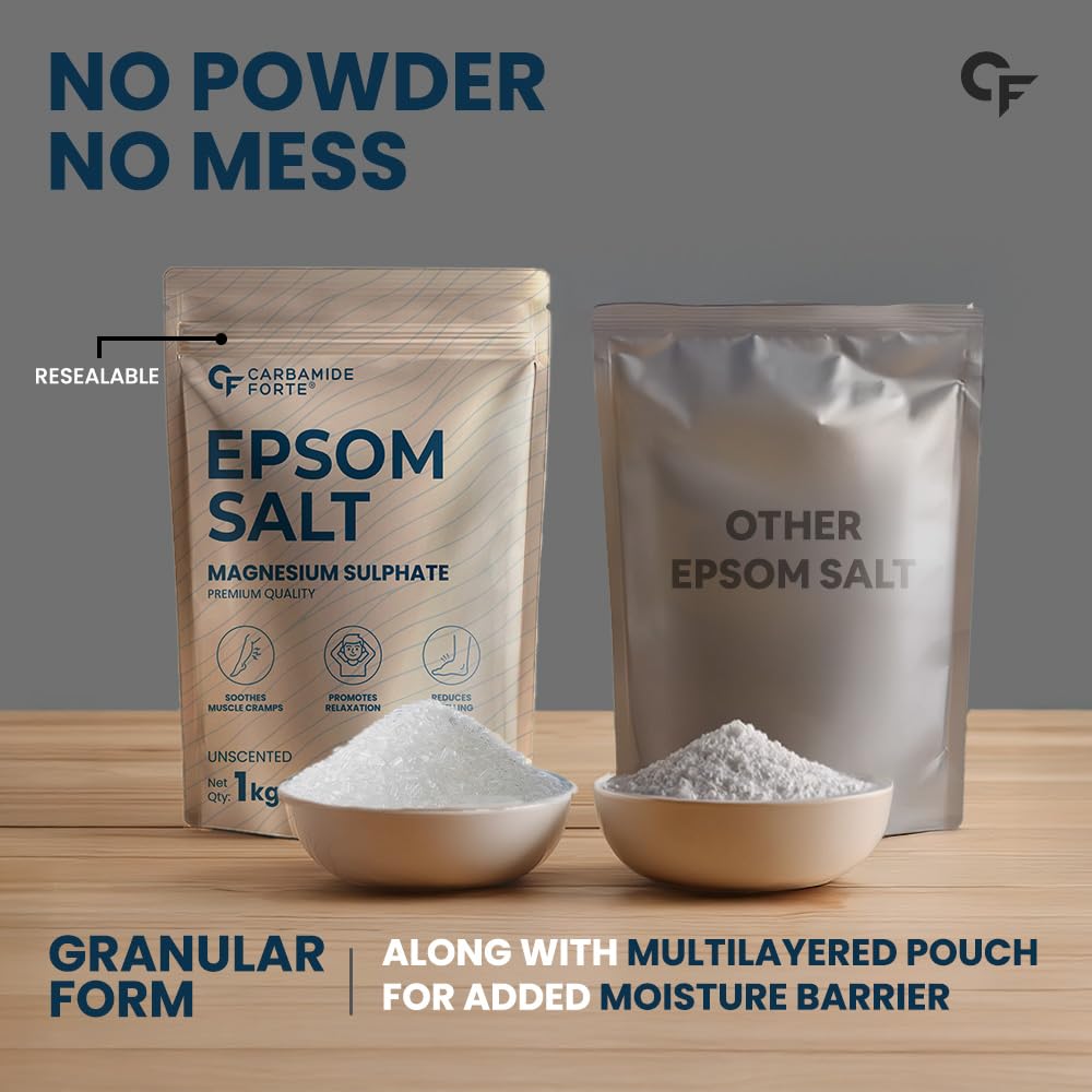 Carbamide Forte Epsom Salt for Foot & Bath 1kg | Magnesium Sulphate Crystals for Relaxing Bath, Foot Soak & Garden Use | Epsom salt for Pain Relief Foot & Muscle Relaxation