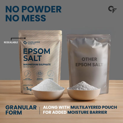Carbamide Forte Epsom Salt for Foot & Bath 1kg | Magnesium Sulphate Crystals for Relaxing Bath, Foot Soak & Garden Use | Epsom salt for Pain Relief Foot & Muscle Relaxation